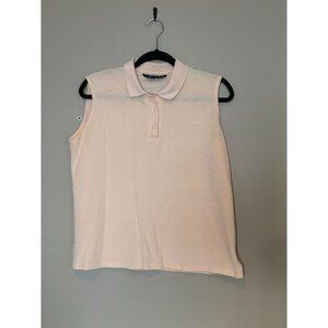 Y2K Cotton Lands' End Ladies Pink Sleeveless Polo Shirt Large Pickleball Preppy